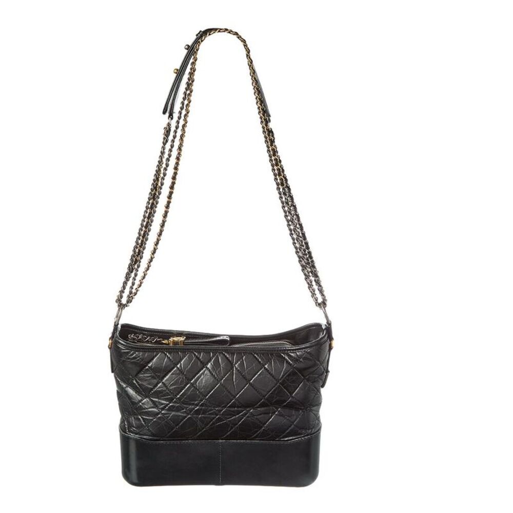 Chanel Black Smooth Calfskin Leather Aged Smooth Quilted Medium Gabrielle